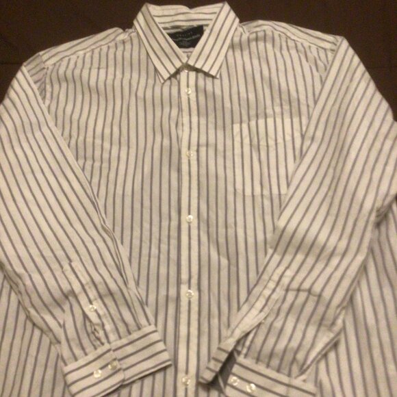 Men's long sleeve stripe shirt white/grey stripes 2XL - Picture 1 of 4